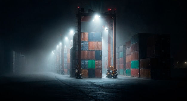 深夜货运基地的繁忙景象