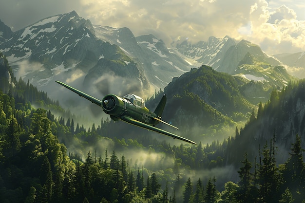 翱翔于群山之间的货运飞机