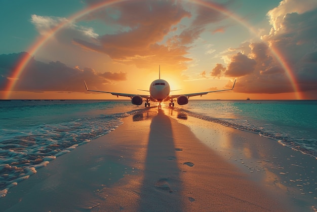 夕阳下的货运飞机